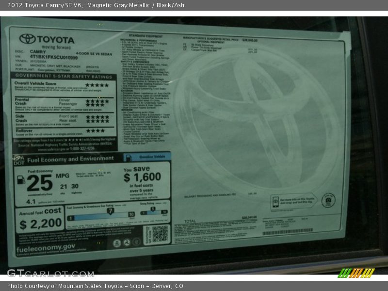 Magnetic Gray Metallic / Black/Ash 2012 Toyota Camry SE V6