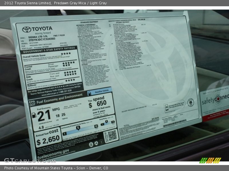 Predawn Gray Mica / Light Gray 2012 Toyota Sienna Limited