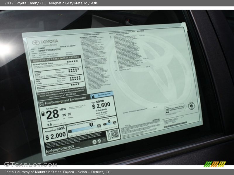 Magnetic Gray Metallic / Ash 2012 Toyota Camry XLE