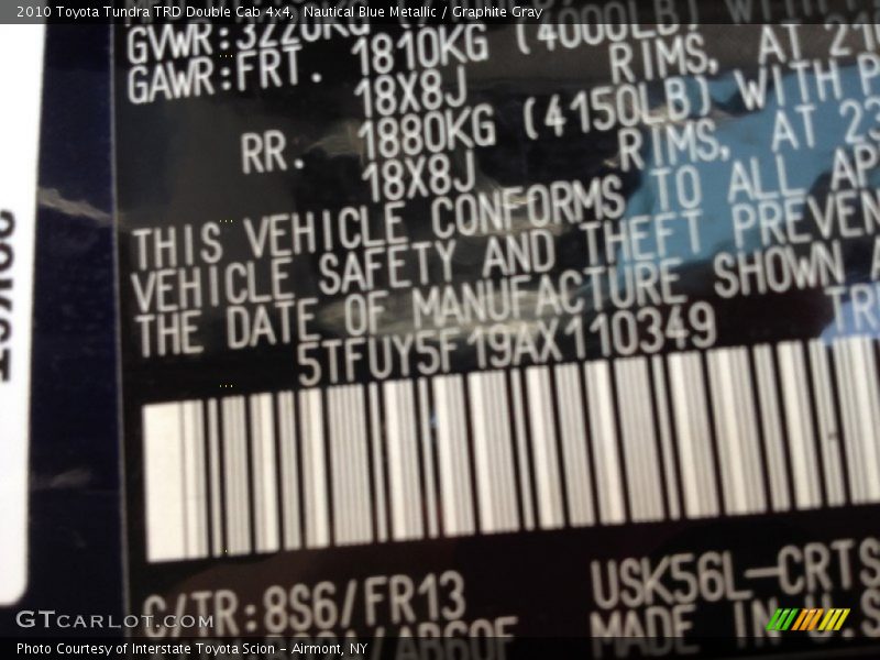 2010 Tundra TRD Double Cab 4x4 Nautical Blue Metallic Color Code 8S6