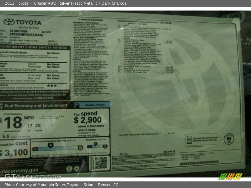 Silver Fresco Metallic / Dark Charcoal 2012 Toyota FJ Cruiser 4WD