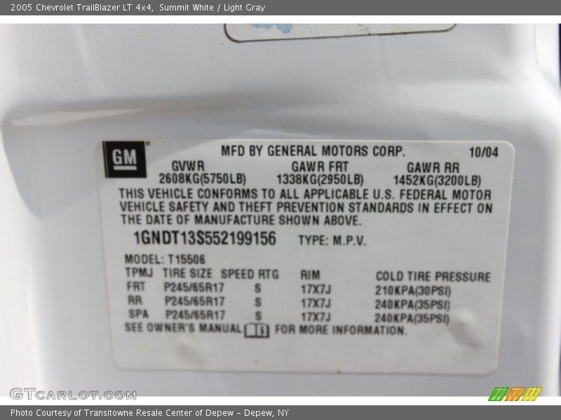 Summit White / Light Gray 2005 Chevrolet TrailBlazer LT 4x4