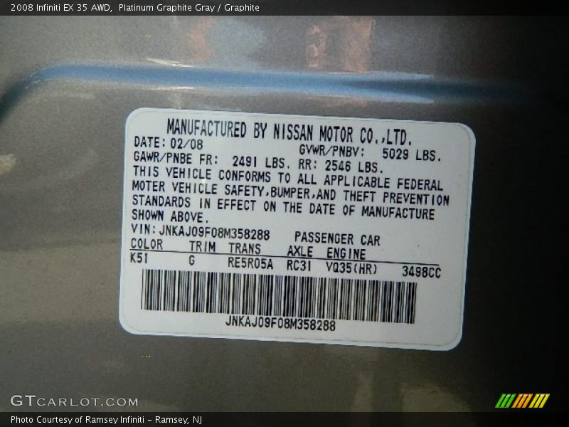 Platinum Graphite Gray / Graphite 2008 Infiniti EX 35 AWD