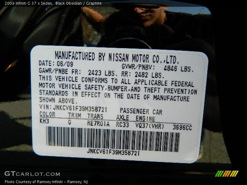 Black Obsidian / Graphite 2009 Infiniti G 37 x Sedan
