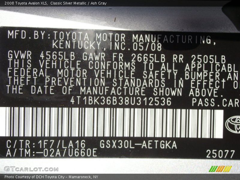 Classic Silver Metallic / Ash Gray 2008 Toyota Avalon XLS