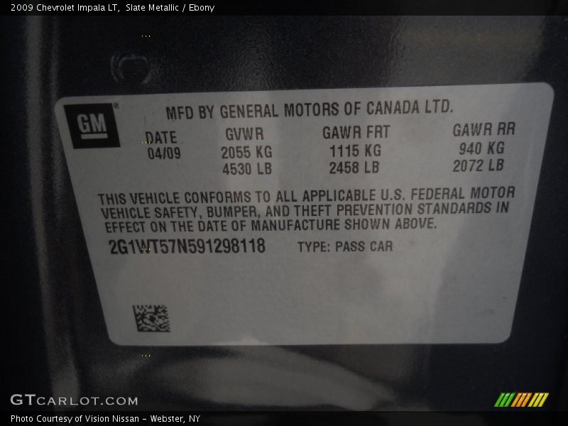 Slate Metallic / Ebony 2009 Chevrolet Impala LT