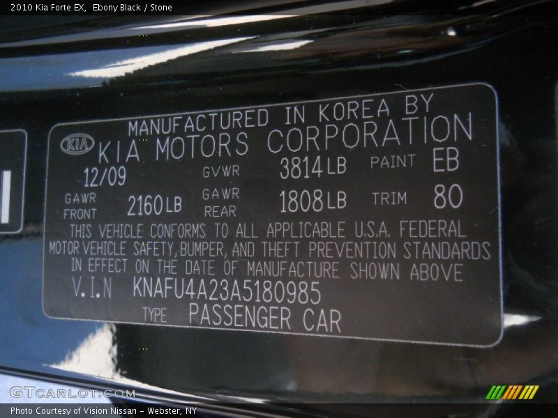 Ebony Black / Stone 2010 Kia Forte EX