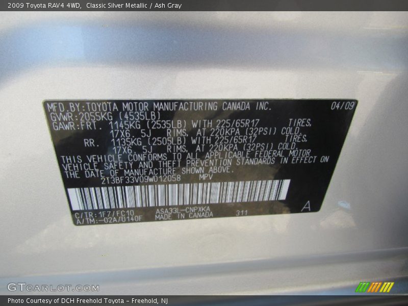 Classic Silver Metallic / Ash Gray 2009 Toyota RAV4 4WD