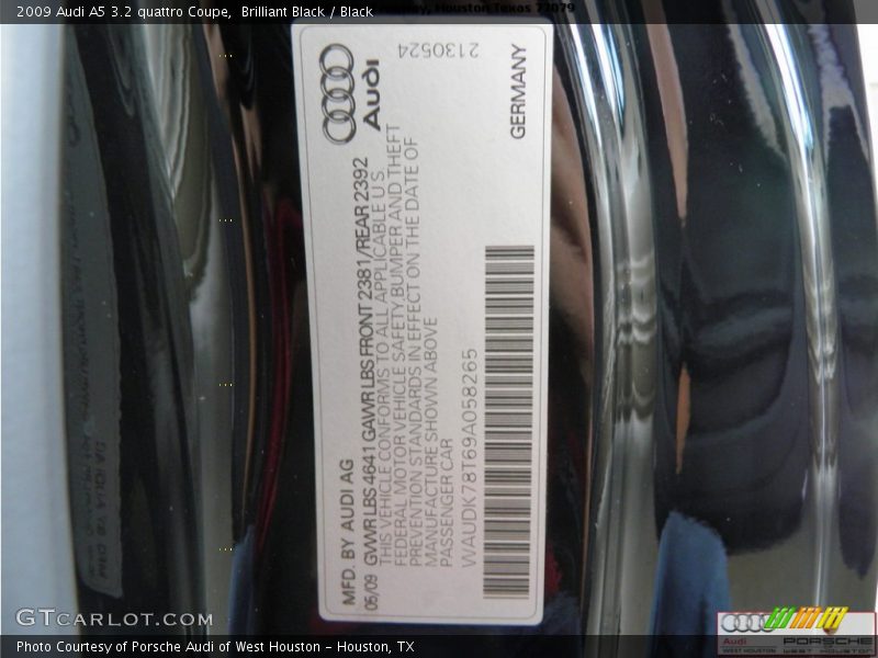 Brilliant Black / Black 2009 Audi A5 3.2 quattro Coupe