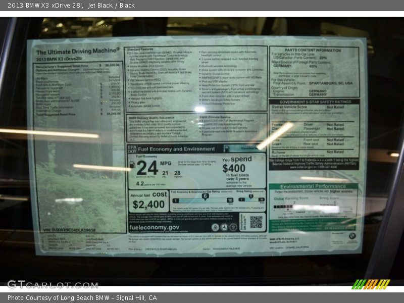 2013 X3 xDrive 28i Window Sticker