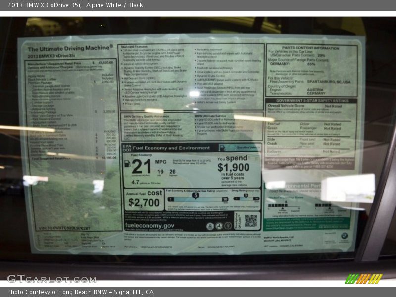  2013 X3 xDrive 35i Window Sticker