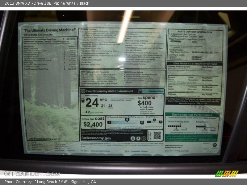  2013 X3 xDrive 28i Window Sticker