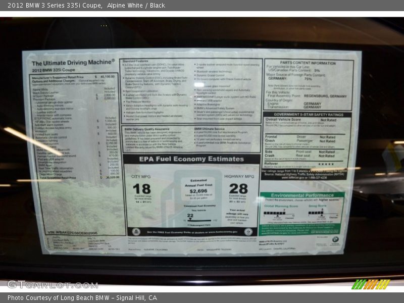 Alpine White / Black 2012 BMW 3 Series 335i Coupe