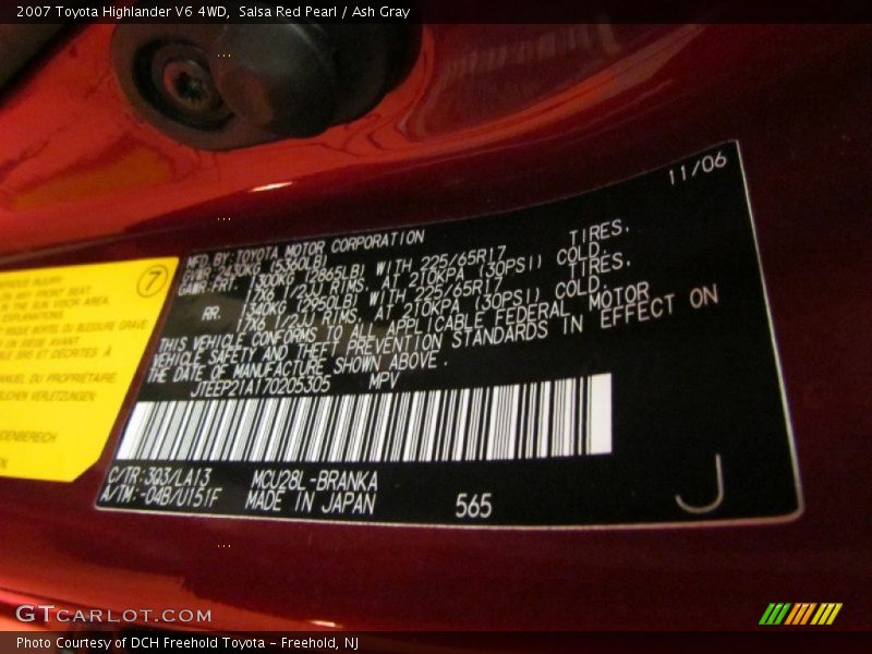 Salsa Red Pearl / Ash Gray 2007 Toyota Highlander V6 4WD