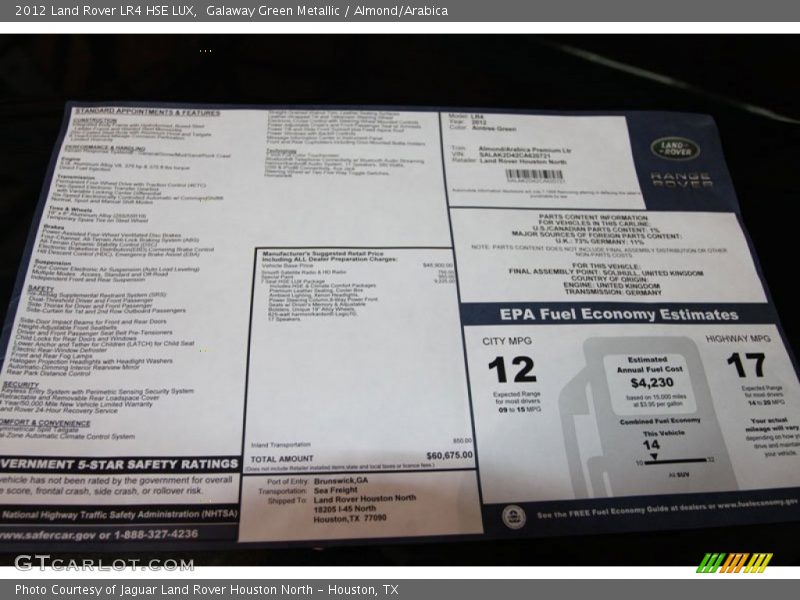  2012 LR4 HSE LUX Window Sticker