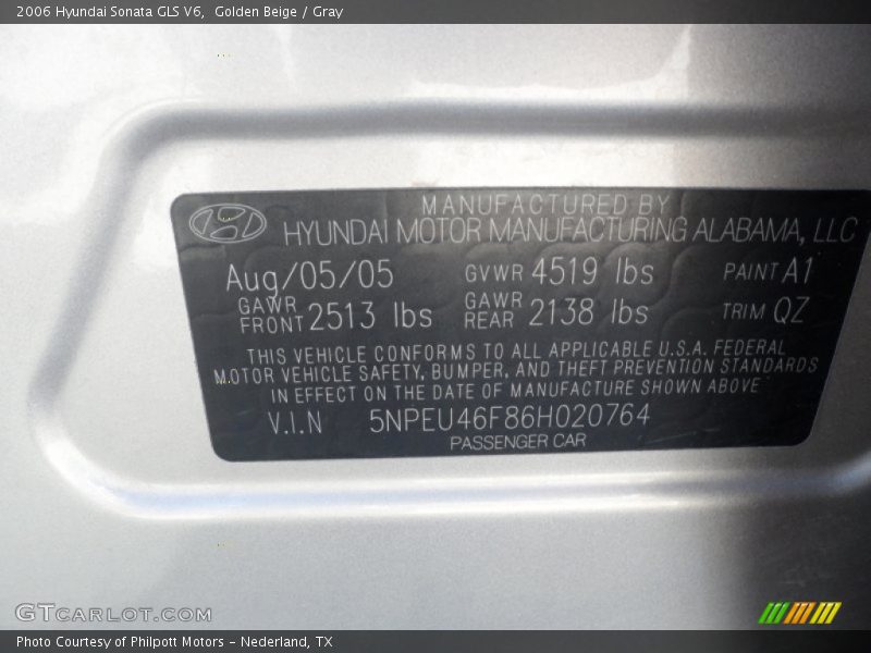 Golden Beige / Gray 2006 Hyundai Sonata GLS V6