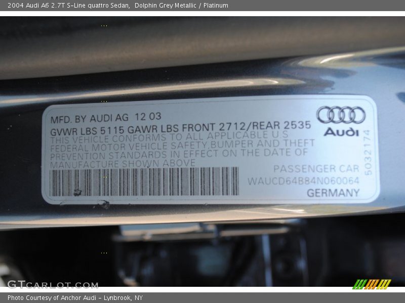 Dolphin Grey Metallic / Platinum 2004 Audi A6 2.7T S-Line quattro Sedan