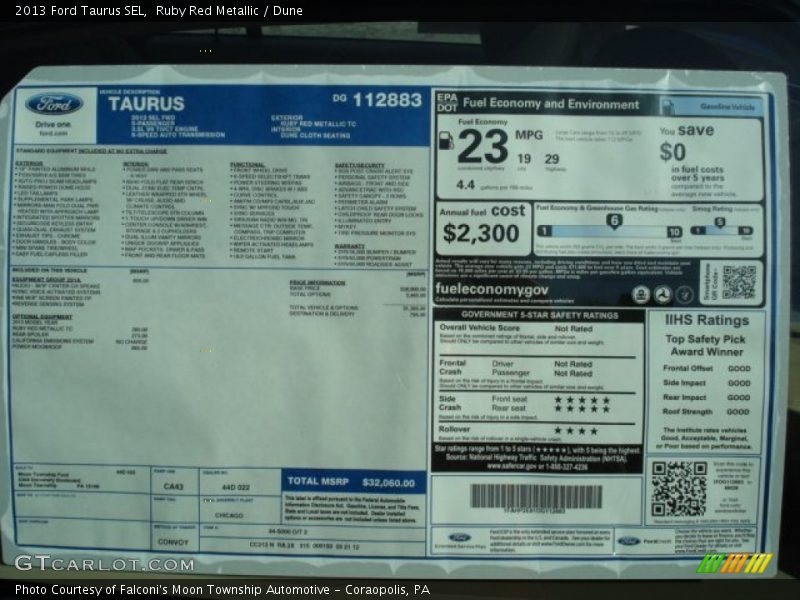  2013 Taurus SEL Window Sticker