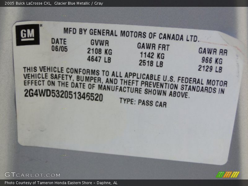 Glacier Blue Metallic / Gray 2005 Buick LaCrosse CXL