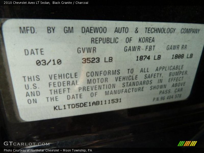Black Granite / Charcoal 2010 Chevrolet Aveo LT Sedan