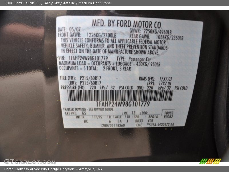 Alloy Grey Metallic / Medium Light Stone 2008 Ford Taurus SEL