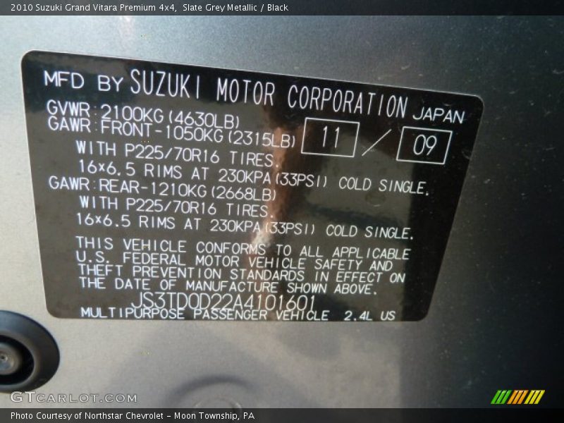 Slate Grey Metallic / Black 2010 Suzuki Grand Vitara Premium 4x4