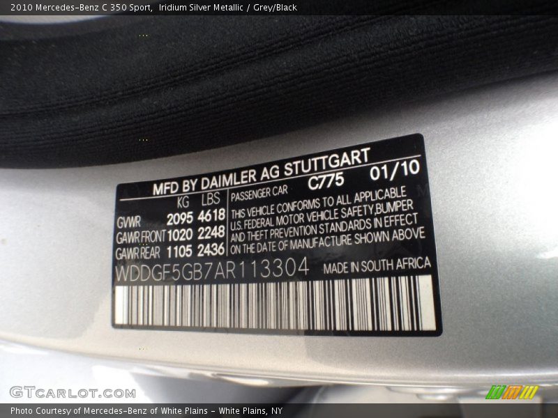 Iridium Silver Metallic / Grey/Black 2010 Mercedes-Benz C 350 Sport