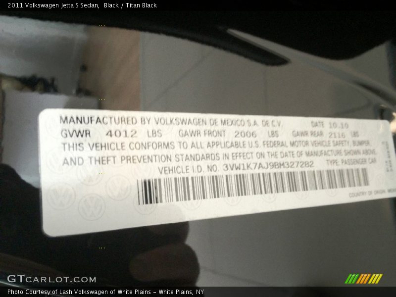 Black / Titan Black 2011 Volkswagen Jetta S Sedan