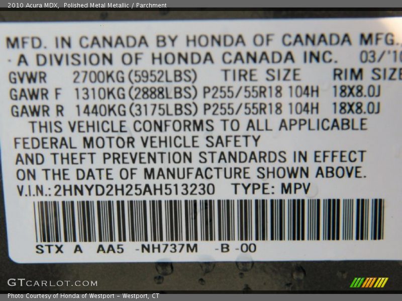 Polished Metal Metallic / Parchment 2010 Acura MDX