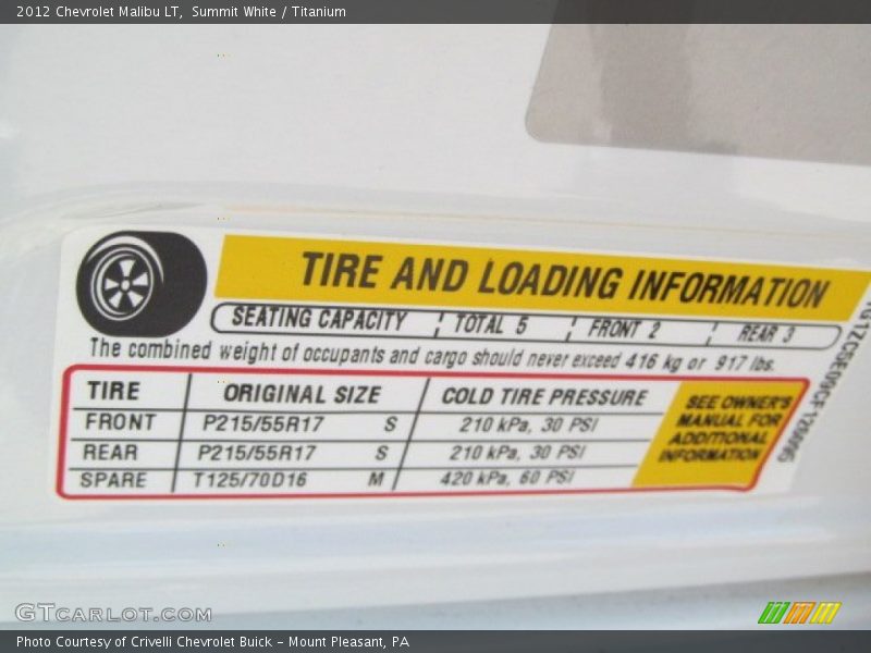Summit White / Titanium 2012 Chevrolet Malibu LT