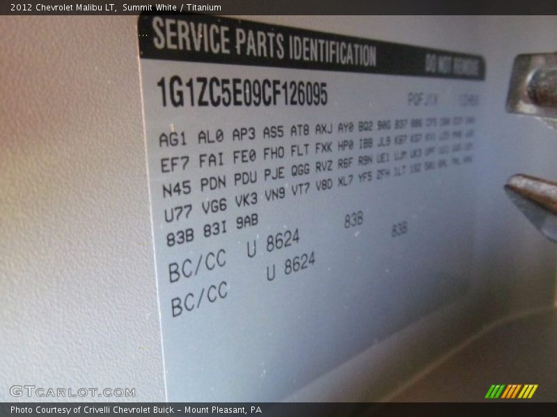 Summit White / Titanium 2012 Chevrolet Malibu LT
