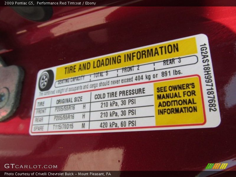 Performance Red Tintcoat / Ebony 2009 Pontiac G5
