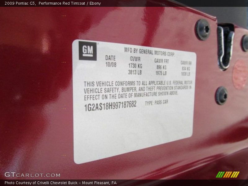 Performance Red Tintcoat / Ebony 2009 Pontiac G5