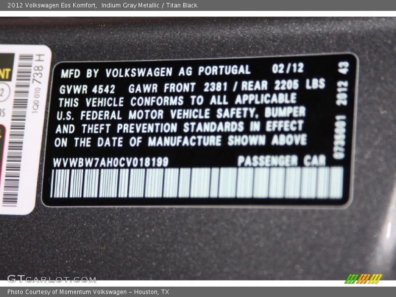 Indium Gray Metallic / Titan Black 2012 Volkswagen Eos Komfort