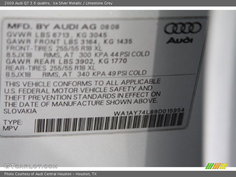 Ice Silver Metallic / Limestone Grey 2009 Audi Q7 3.6 quattro