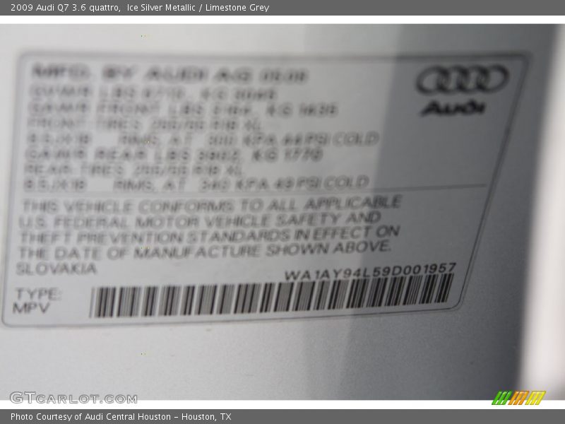 Ice Silver Metallic / Limestone Grey 2009 Audi Q7 3.6 quattro