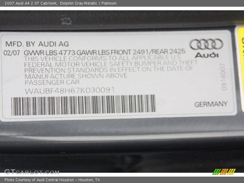 Dolphin Gray Metallic / Platinum 2007 Audi A4 2.0T Cabriolet