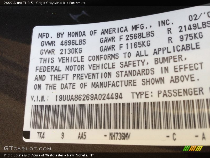 Grigio Gray Metallic / Parchment 2009 Acura TL 3.5