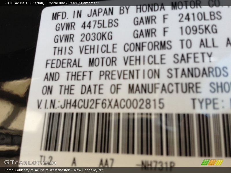 Crystal Black Pearl / Parchment 2010 Acura TSX Sedan