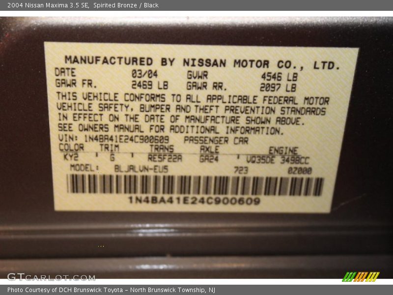 Spirited Bronze / Black 2004 Nissan Maxima 3.5 SE