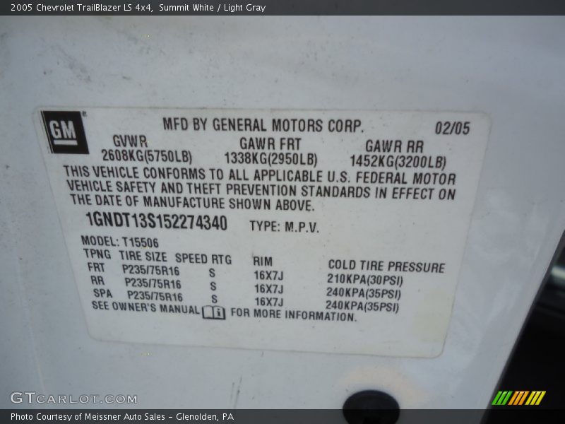 Summit White / Light Gray 2005 Chevrolet TrailBlazer LS 4x4