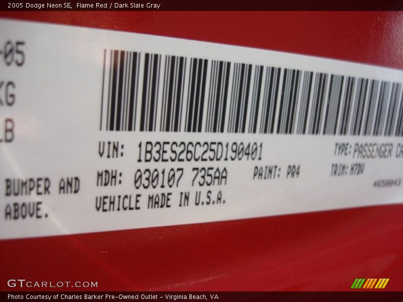 Flame Red / Dark Slate Gray 2005 Dodge Neon SE