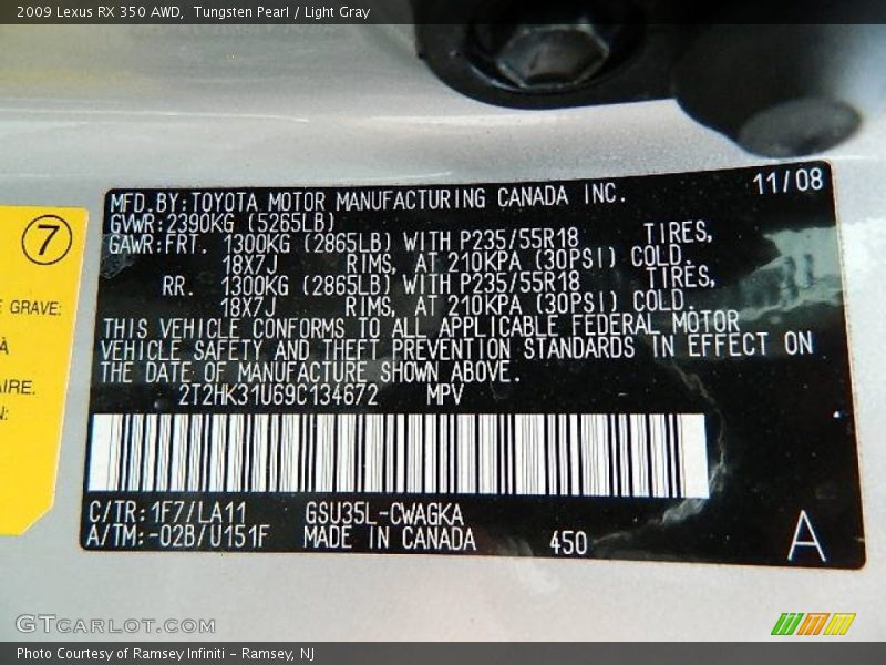 Tungsten Pearl / Light Gray 2009 Lexus RX 350 AWD