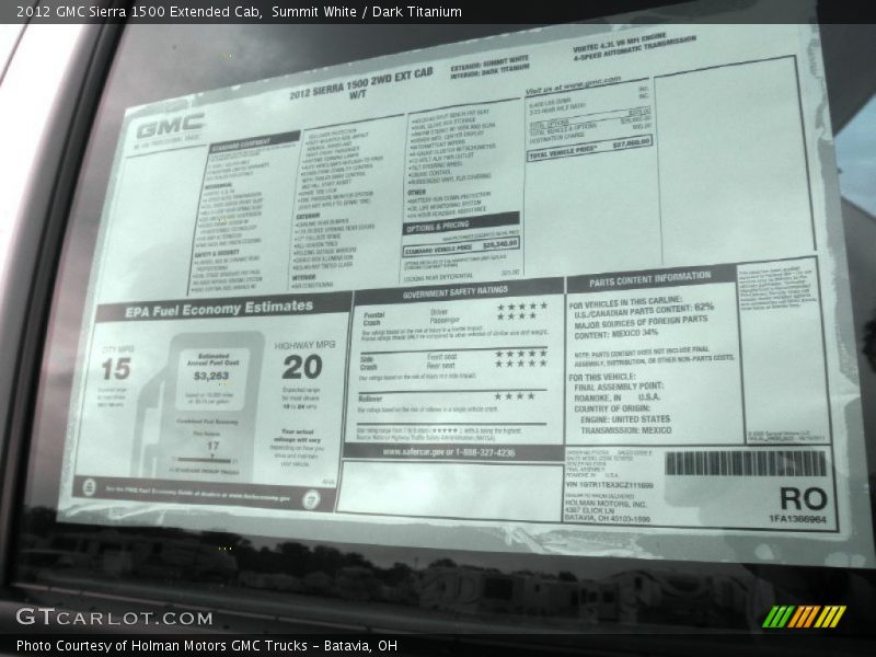  2012 Sierra 1500 Extended Cab Window Sticker