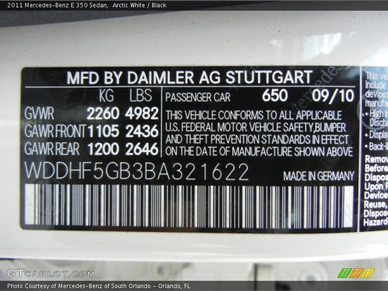 Arctic White / Black 2011 Mercedes-Benz E 350 Sedan