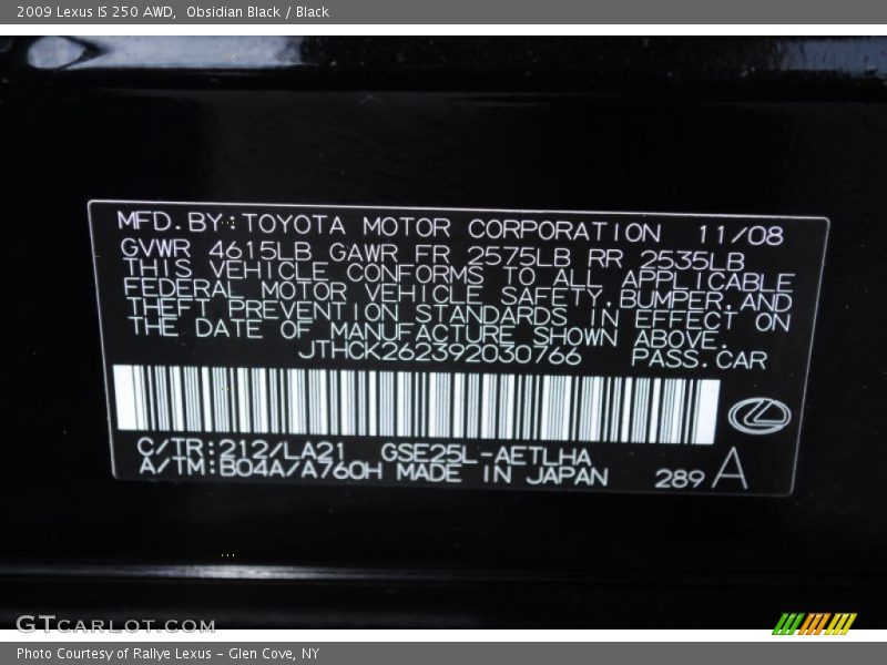 Obsidian Black / Black 2009 Lexus IS 250 AWD