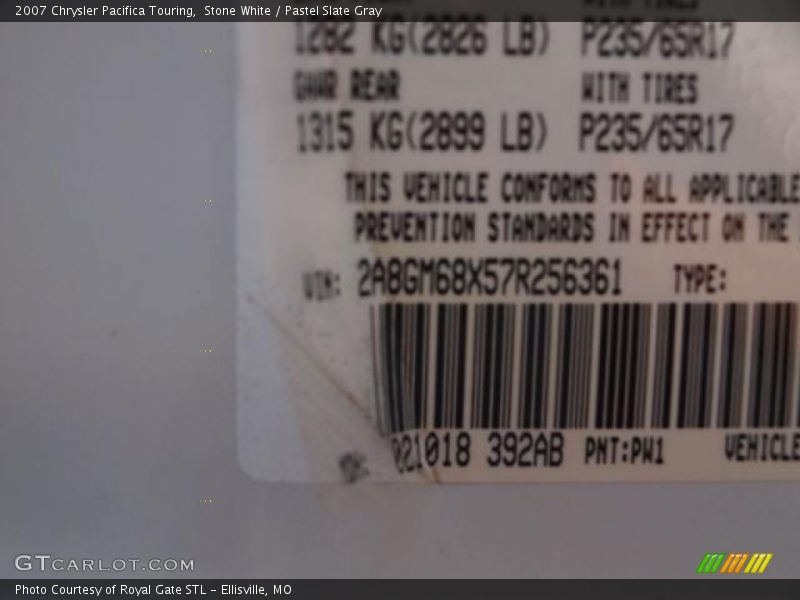 Stone White / Pastel Slate Gray 2007 Chrysler Pacifica Touring