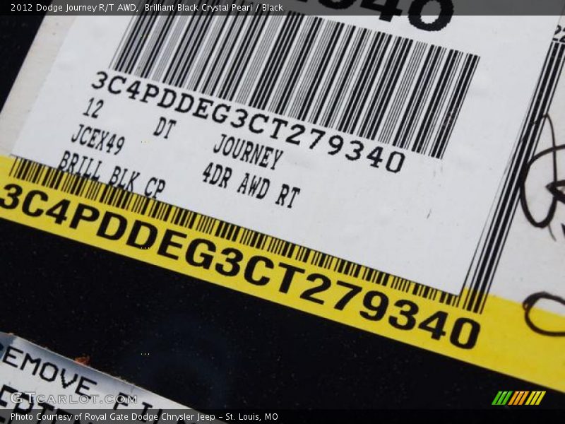 Brilliant Black Crystal Pearl / Black 2012 Dodge Journey R/T AWD