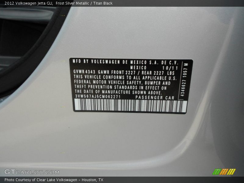 Frost Silver Metallic / Titan Black 2012 Volkswagen Jetta GLI