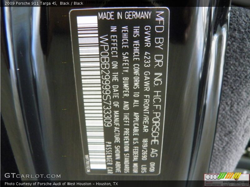 Black / Black 2009 Porsche 911 Targa 4S